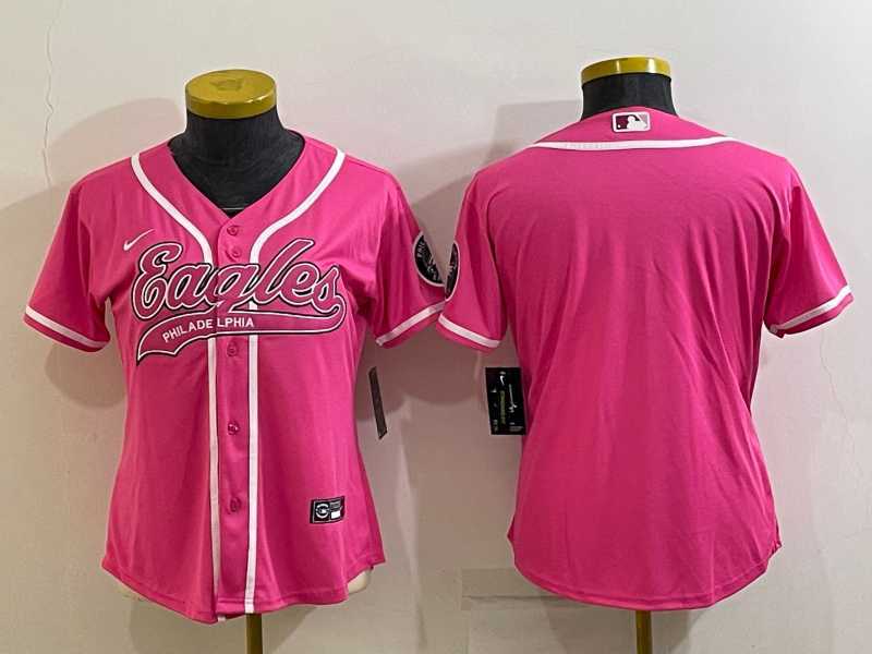 Womens Philadelphia Eagles Blank Pink With Patch Cool Base Stitched Baseball Jersey->women nfl jersey->Women Jersey